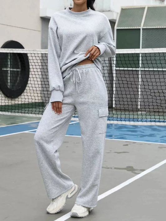 Dropped Shoulder Sweatshirt and Pants Set Simply Love