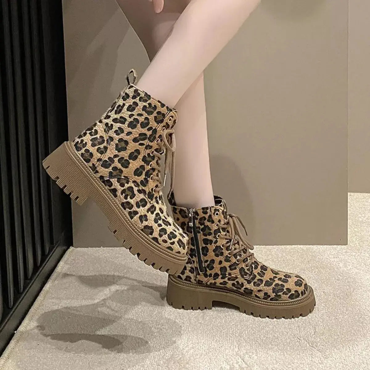 Animal Print Lace-Up Ankle Boots Simply Love