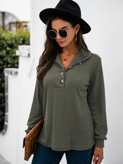 Chic half button long sleeve top