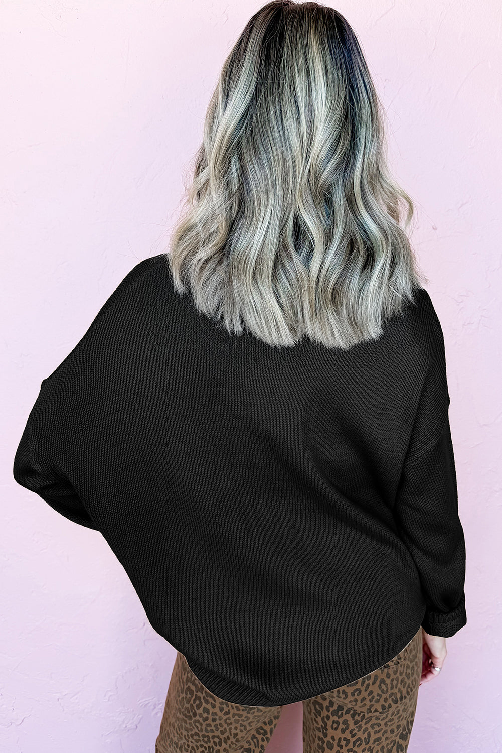 Black Merry Christmas Sweater With Colorful Dot Detail And Drop Shoulder Dear-Lover Dropshipping