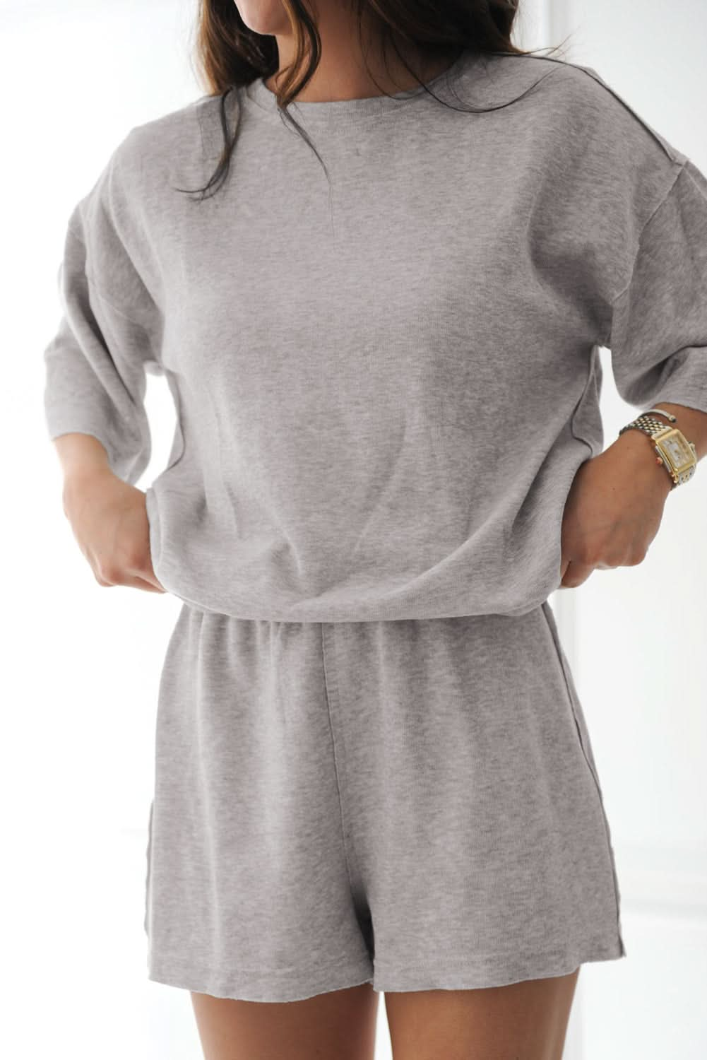 Gray Loose-Fit Two-Piece Tee and Shorts Set