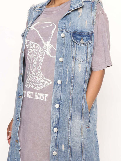 Sleeveless Longline Denim Jacket.