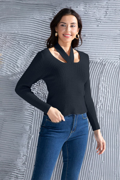 Halter Neck Long Sleeve Sweater.