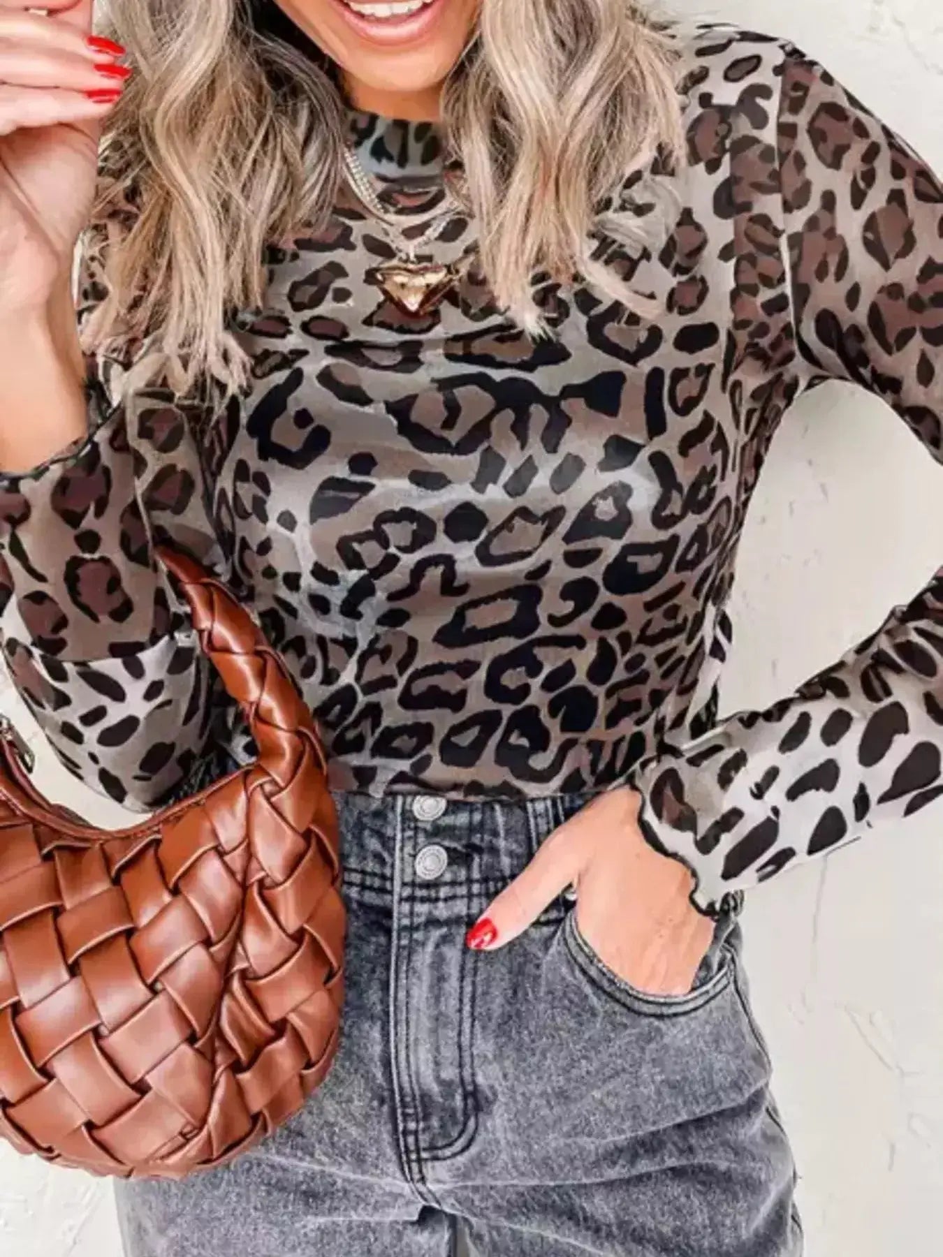Leopard Print Sheer Mesh Blouse Simply Love