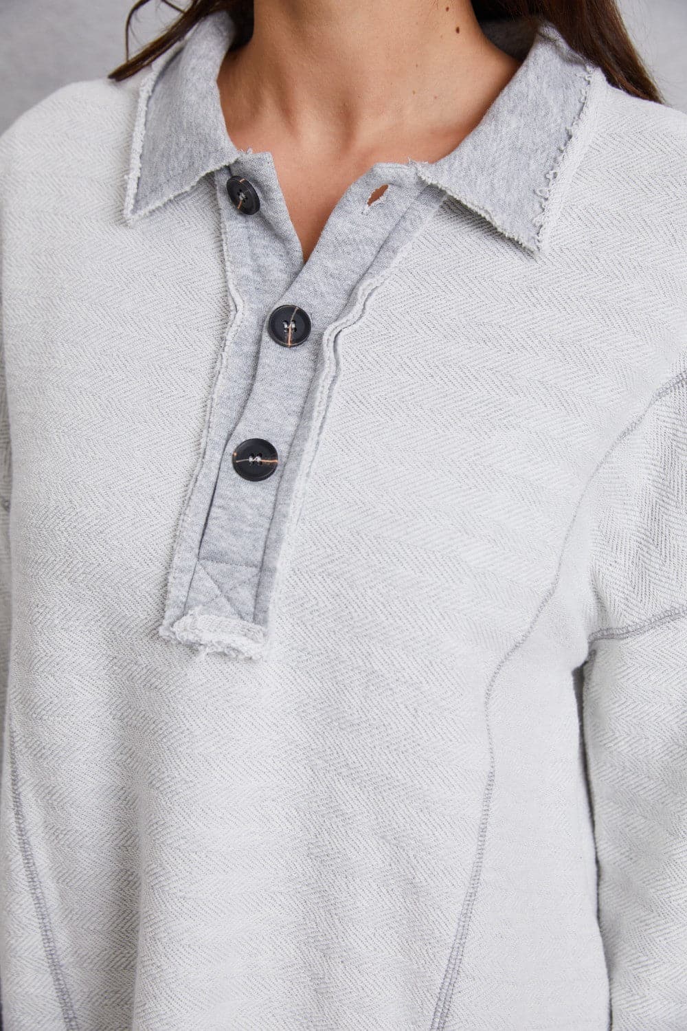 Half Button Dropped Shoulder Sweatshirt.