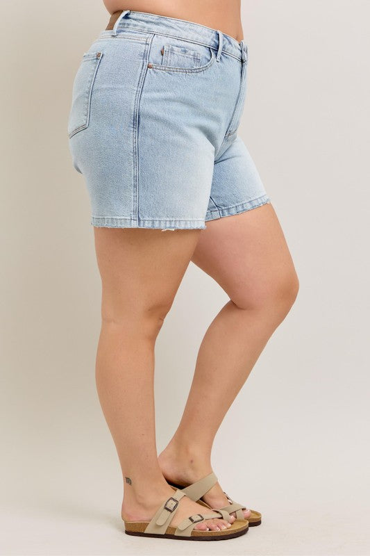 Judy Blue Full Size Frayed Hem High Rise Denim Shorts with Pockets Plus Size Coco’s Tee Boutique