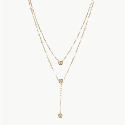 Stainless Steel Zircon Double-Layered Necklace.