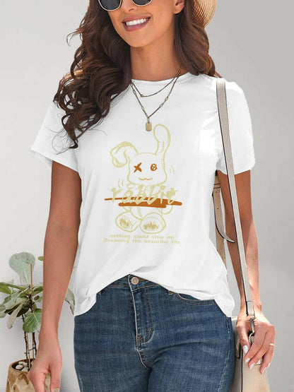 Rabbit Graphic Round Neck Short Sleeve T-Shirt.