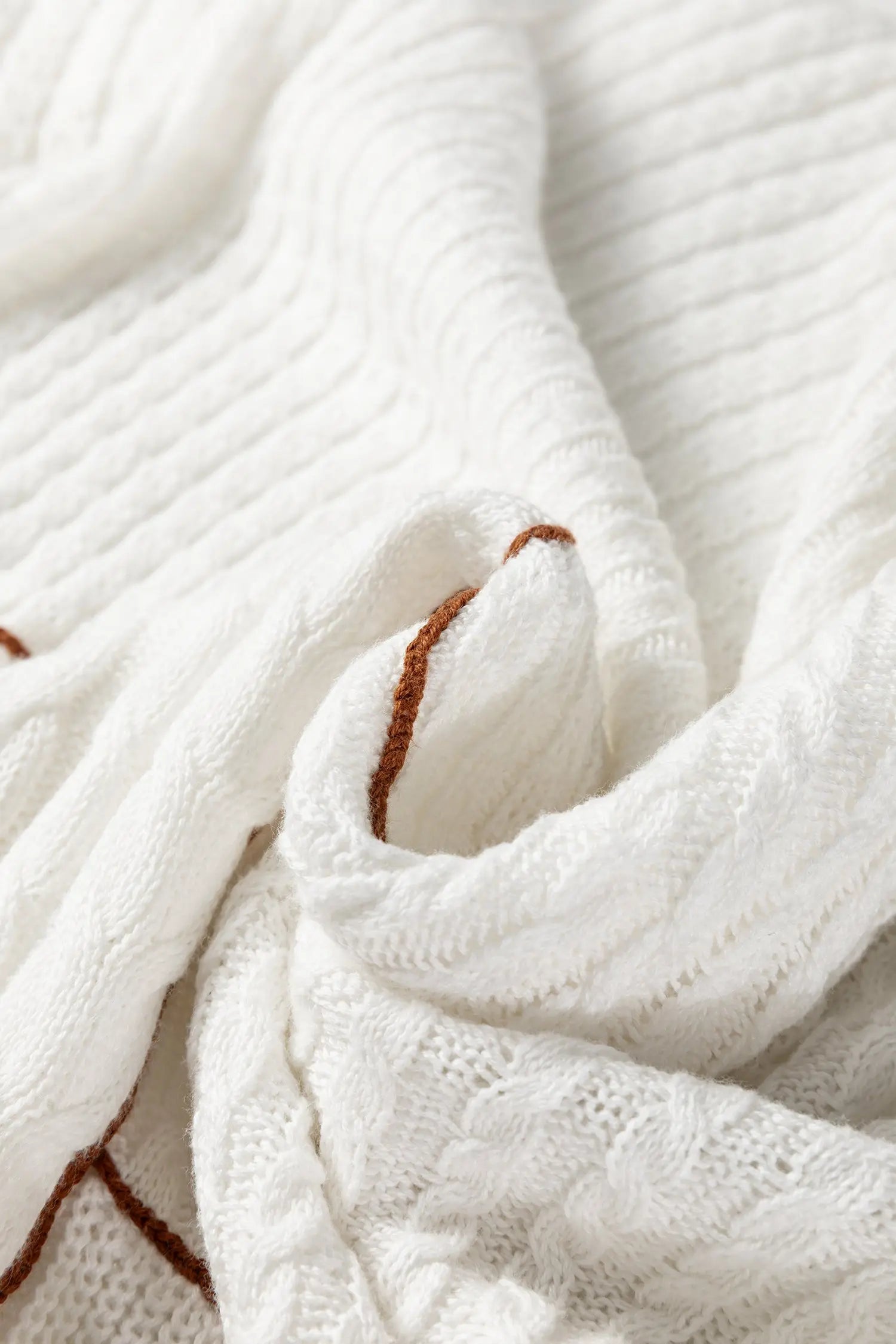 White Mix Texture Patchwork Knit Sweater With Contrast Stitch Mock Neck Dear-Lover Dropshipping