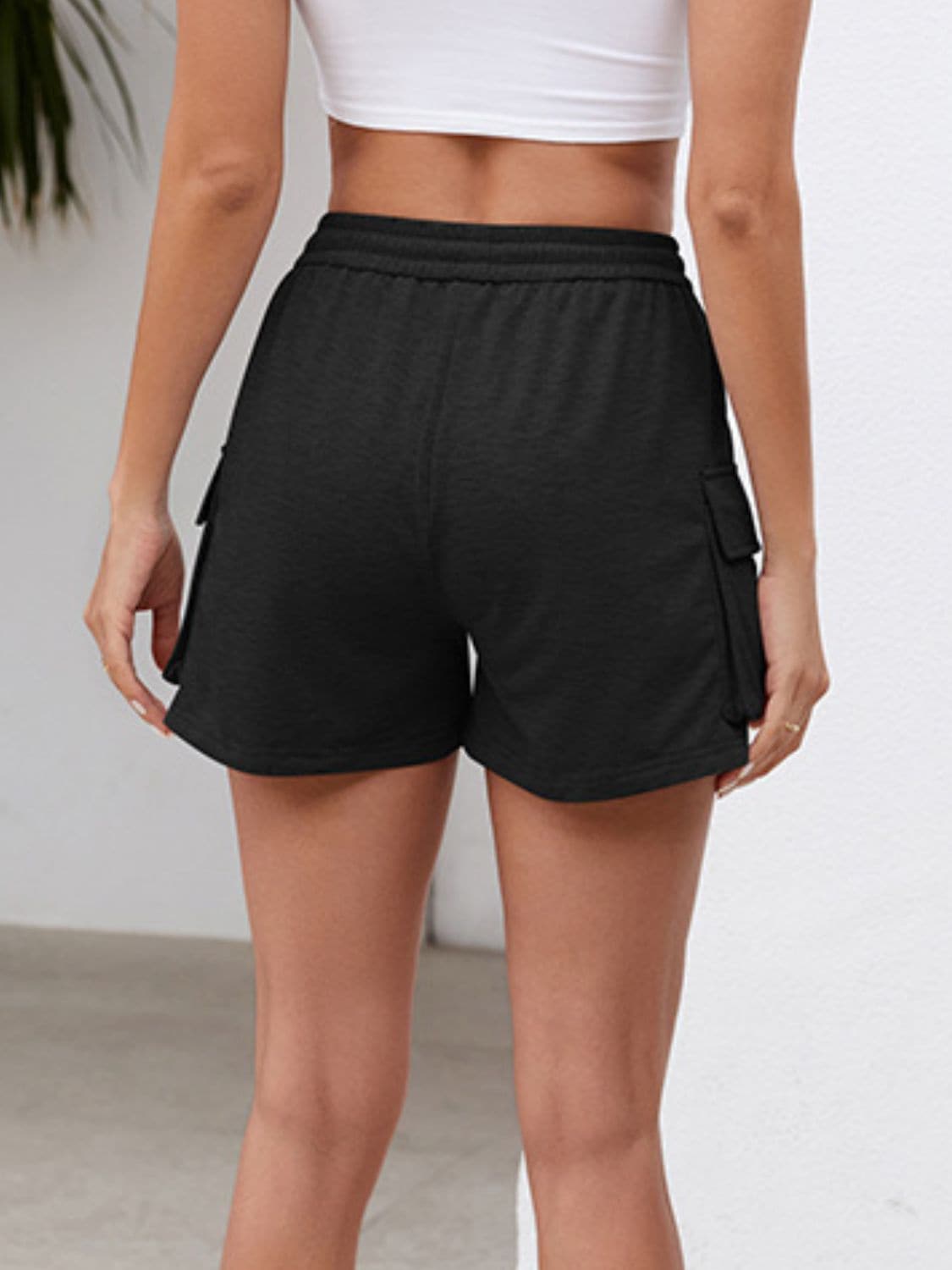 Drawstring Elastic Waist Shorts with Pockets.