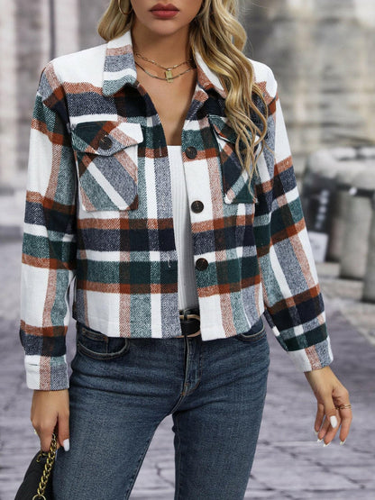 Plaid Button Up Jacket with Pockets.