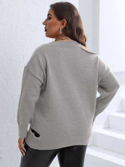 Plus Size Cutout V-Neck Sweater.