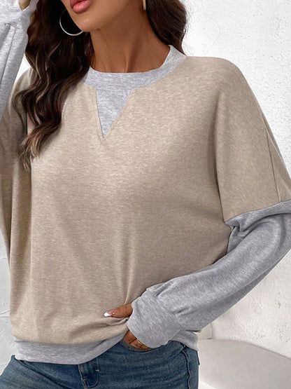 Chic contrast long sleeve tee with round neck