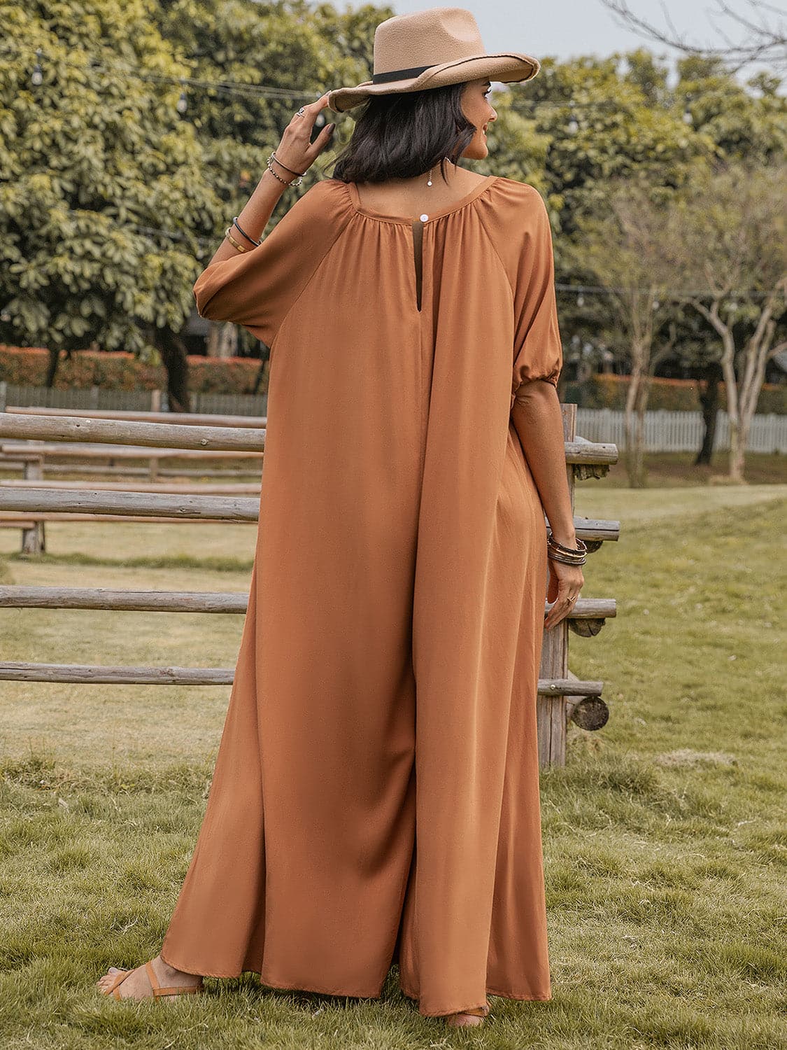 Scoop Neck Half Sleeve Wide Leg Jumpsuit.