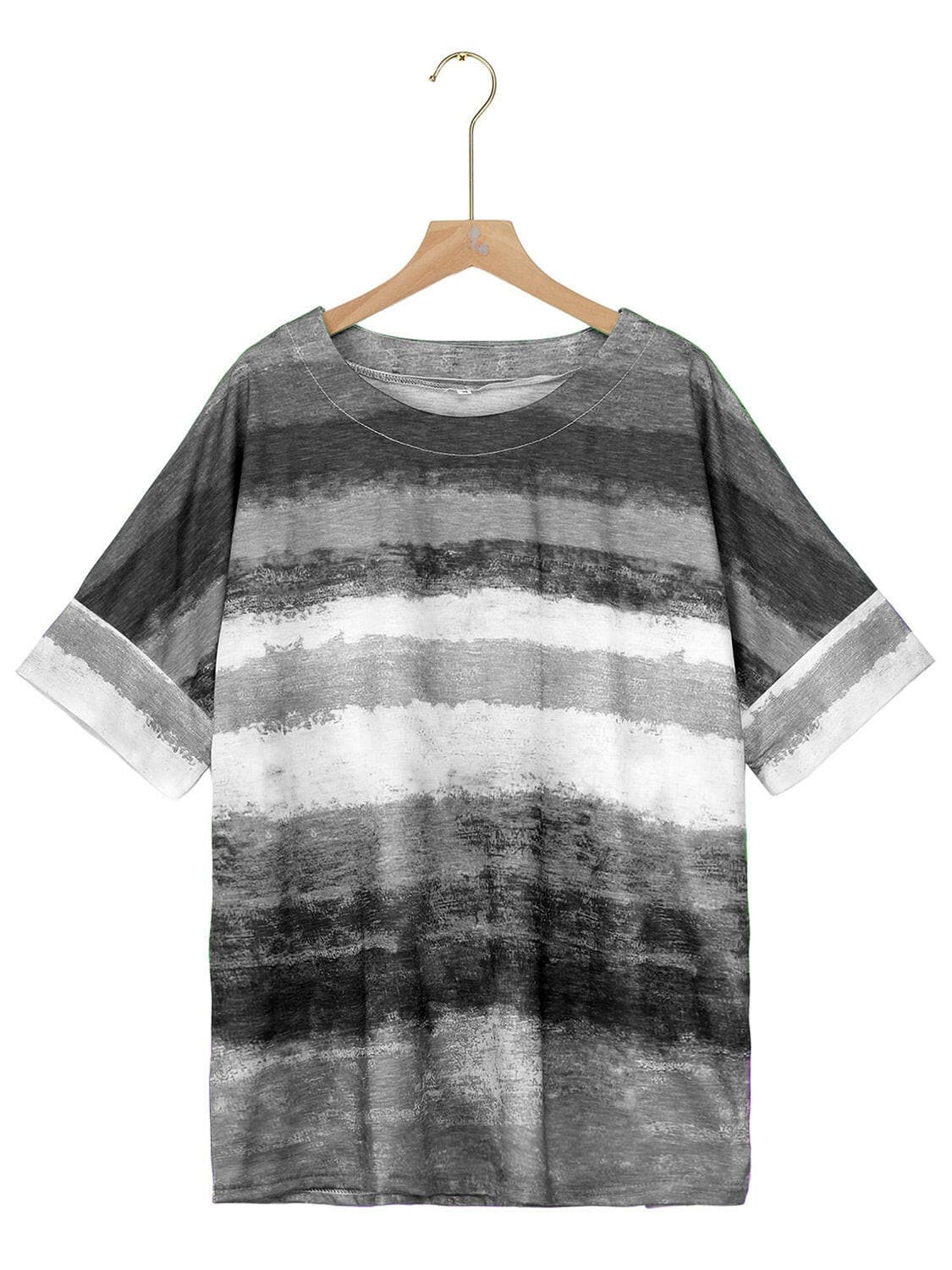 Full Size Color Block Round Neck Half Sleeve T-Shirt.