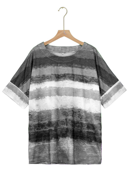 Full Size Color Block Round Neck Half Sleeve T-Shirt.