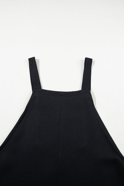 Chic black buttoned strap plus size pinafore dress