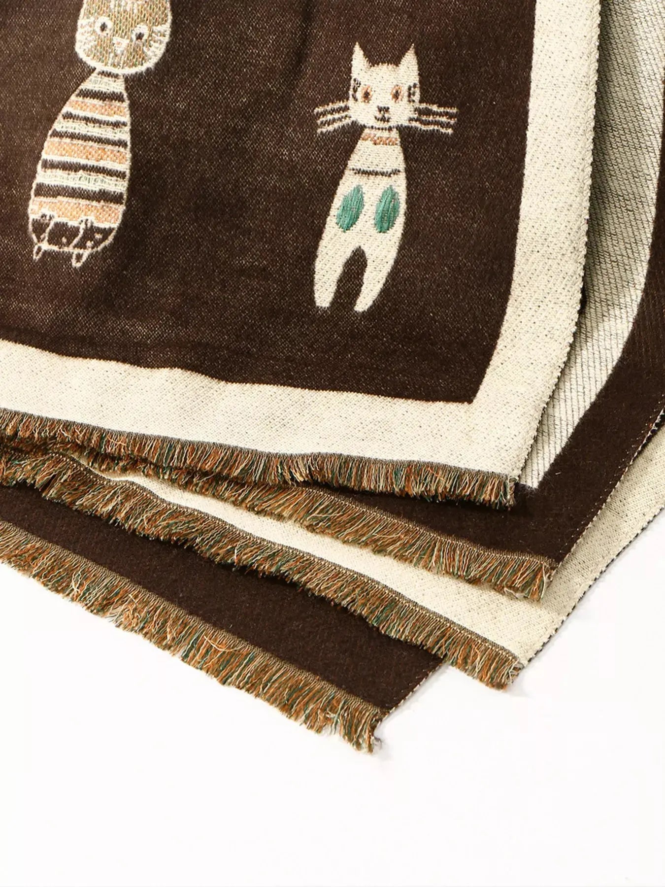 Cute Cat Pattern Raw Hem Scarf Simply Love