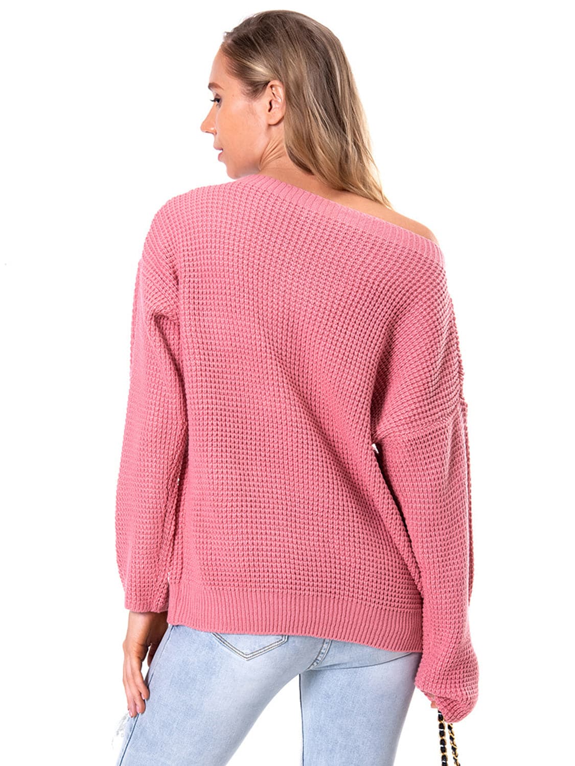 Boat Neck Drop Shoulder Long Sleeve Sweater.