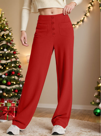 High Rise Wide Leg Trousers with Pockets