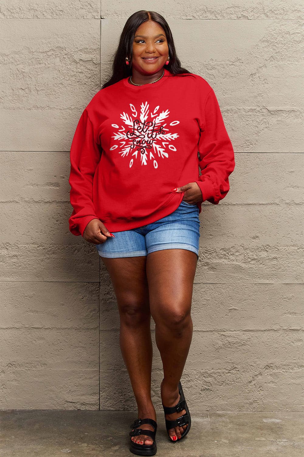 Simply Love Full Size LET IT SNOW Long Sleeve Sweatshirt.