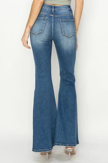 RISEN Full Size High Rise Front Seam Detailed Flare Jeans.