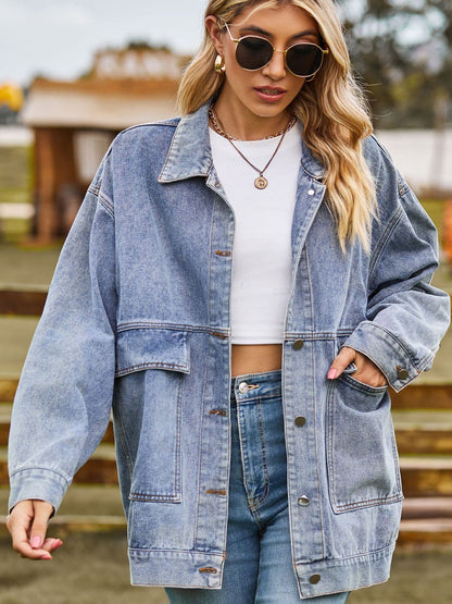 Dropped Shoulder Denim Jacket with Pockets.