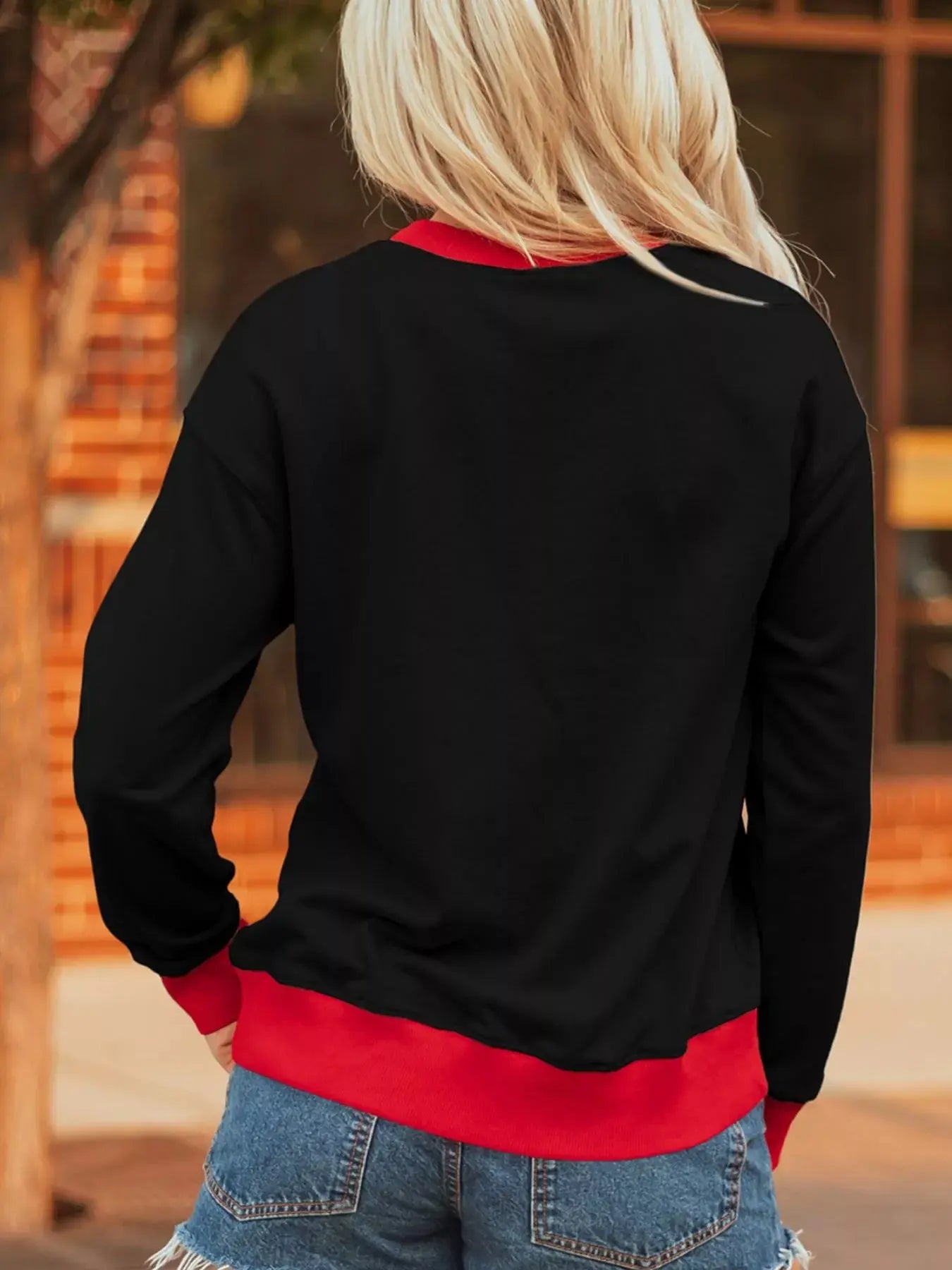 Game Day Graphic Varsity Baggy Long Sleeve Sweatshirt With Red Trim Simply Love