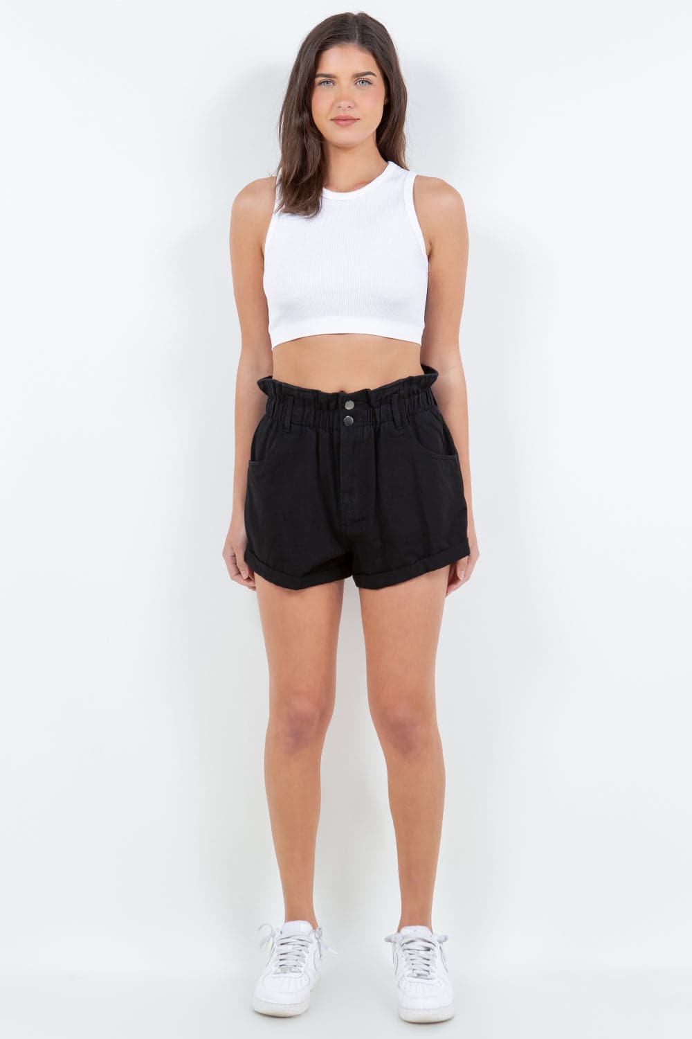 American Bazi High Waist Paper Bag Shorts.