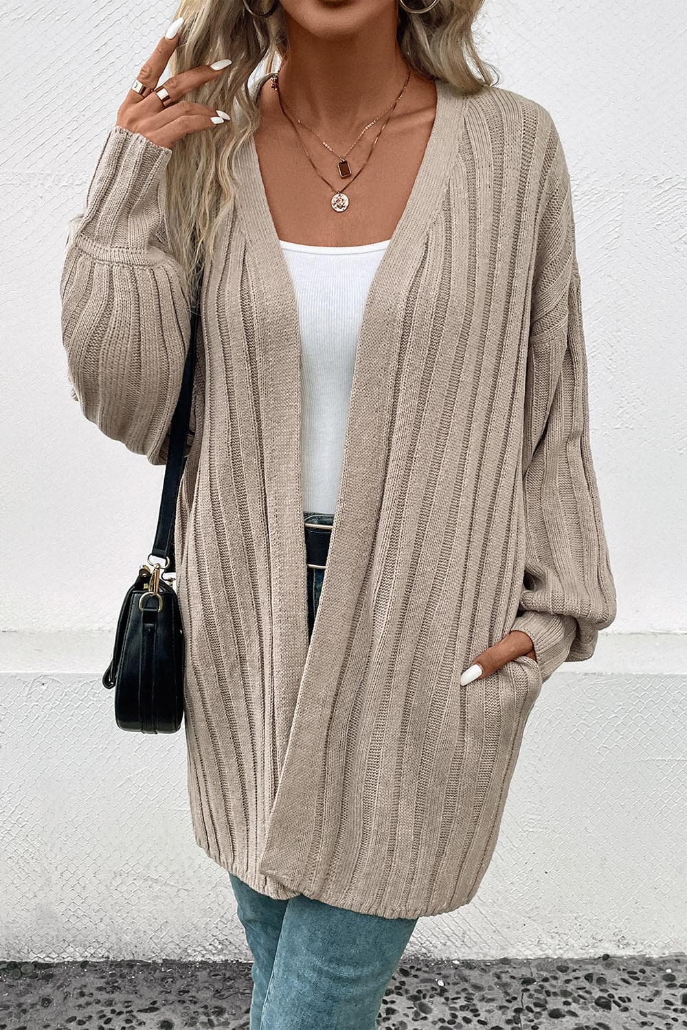 Open Front Cardigan with Pockets.