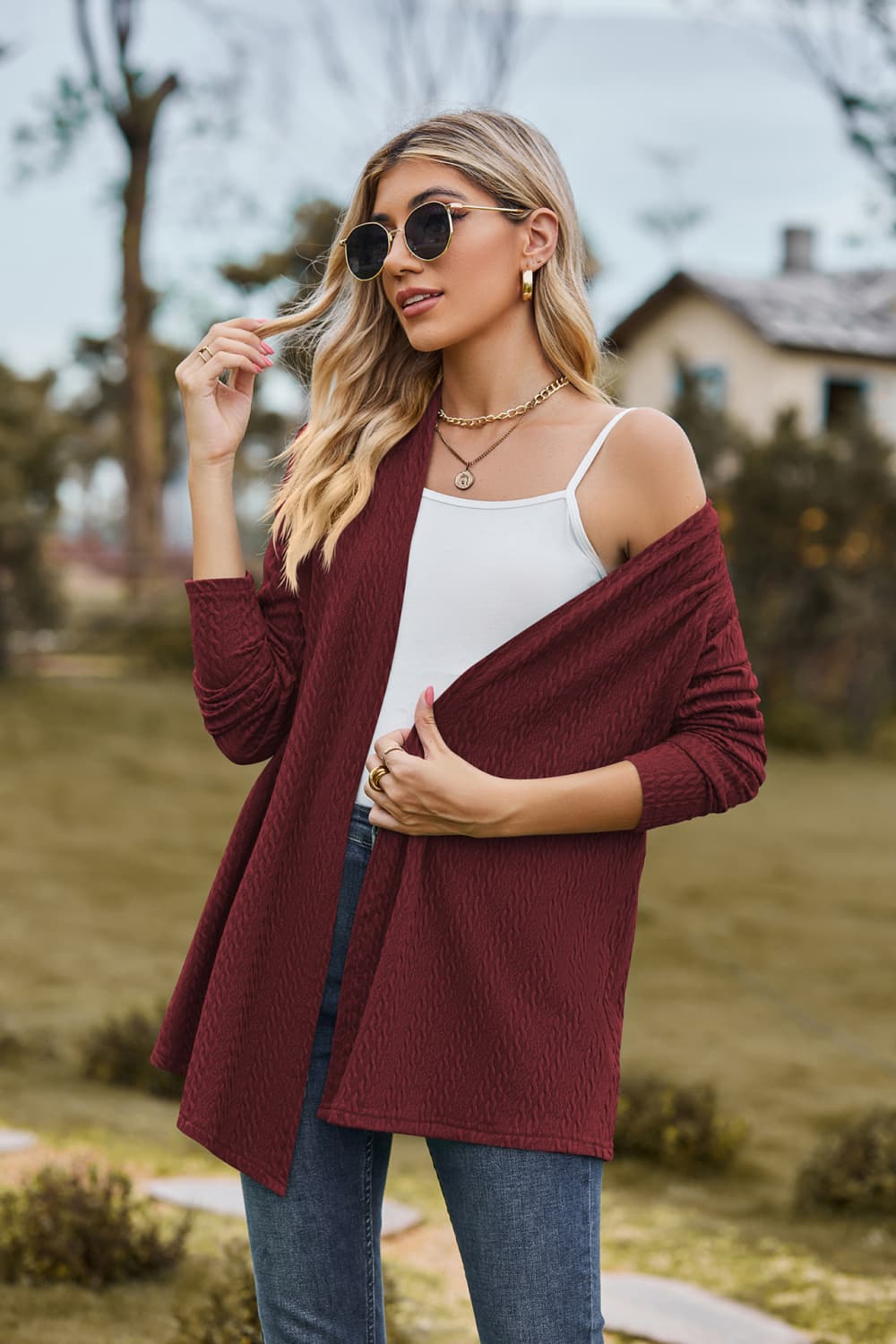 Open Front Long Sleeve Cardigan.