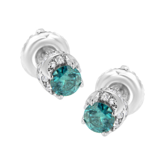 Bids.com 14K white gold earrings featuring 1/2 cttw white and treated blue round diamonds, elegant jewelry.