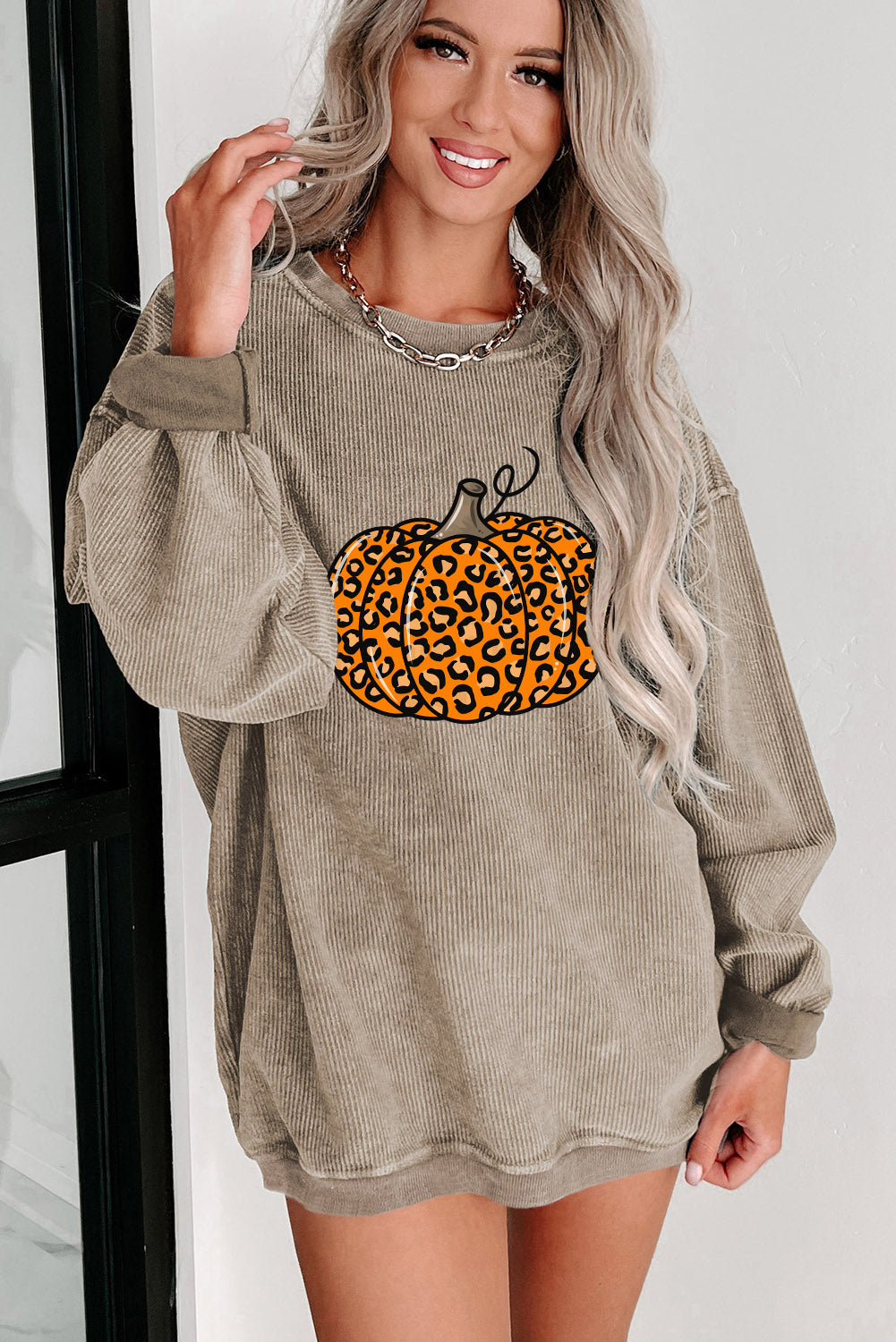 Khaki leopard pumpkin sweatshirt