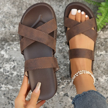 Crisscross PU Leather Flat Sandals.