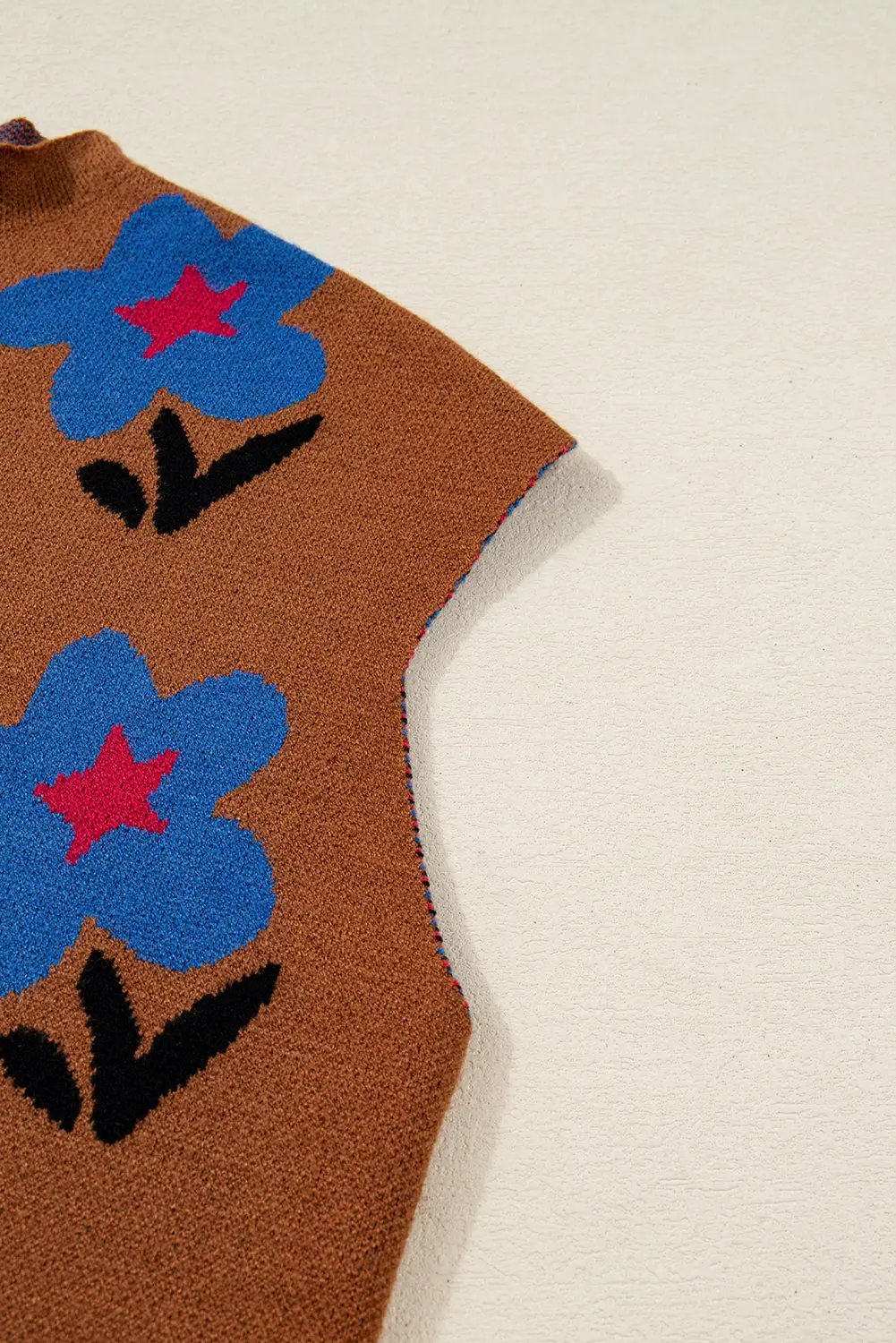 Chestnut Floral High Neck Knit Sweater Vest For Women Dear-Lover Dropshipping