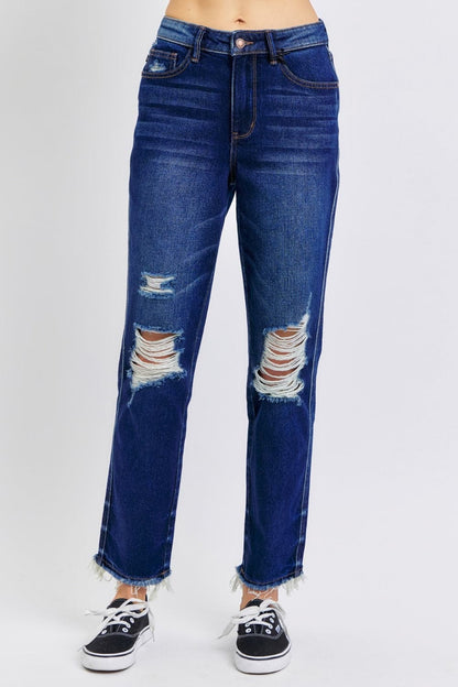 Judy Blue Full Size High Waist Rigid Magic Heavy Destroy Straight Jeans.