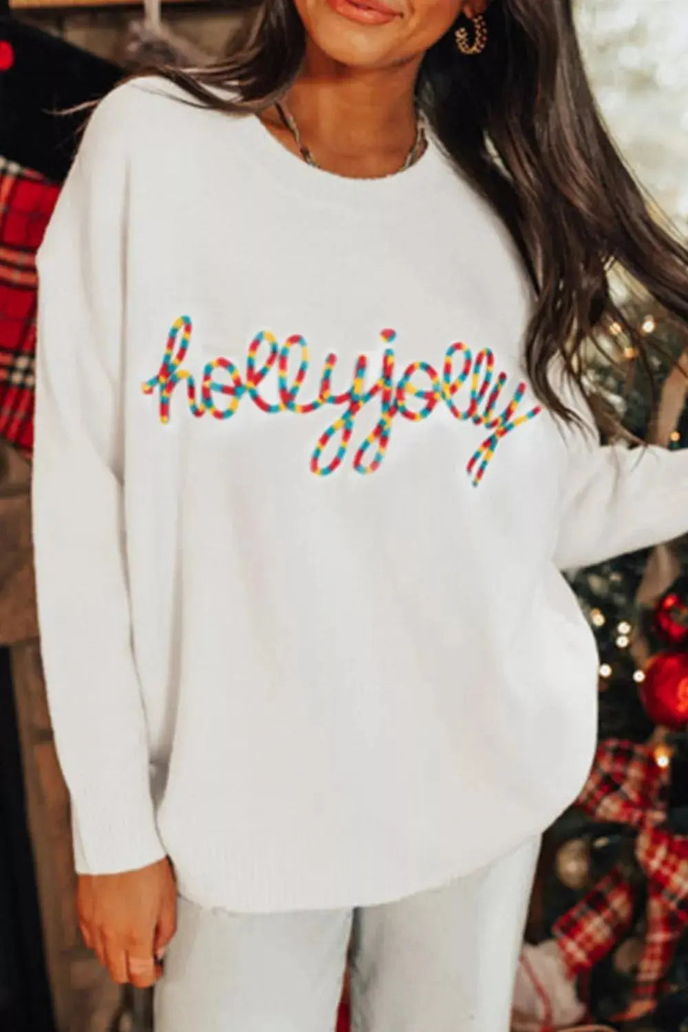 Colorful Holly Jolly Christmas Knit Loose Sweater Simply Love