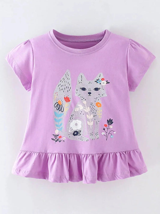 Children's Fox Graphic Ruffle Hem T-Shirt Simply Love