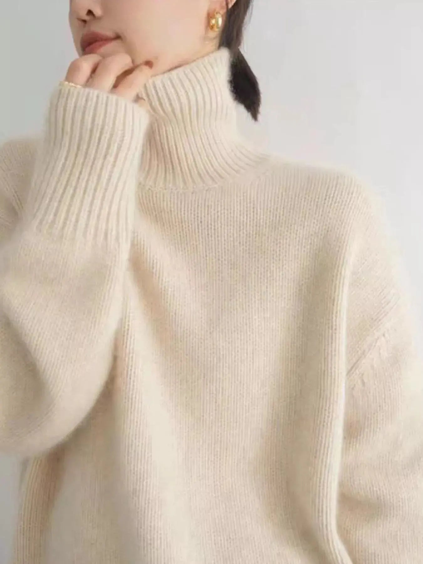 Turtleneck Dropped Shoulder Sweater Simply Love