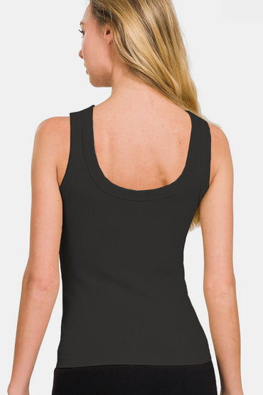 Zenana 2 Way Neckline Washed Ribbed Tank.