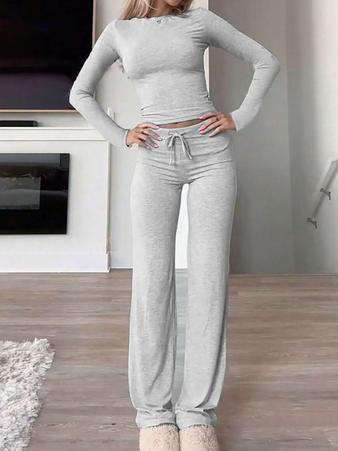 Casual Chic Long Sleeve Top and Jogger Pants Ensemble