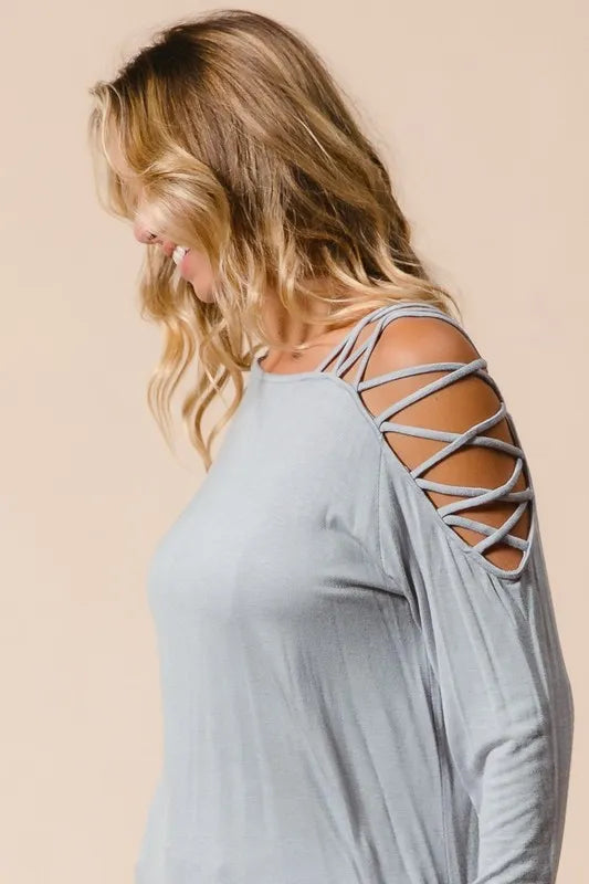 BiBi Jersey Knit One Shoulder Top with Criss Cross - Love Salve 