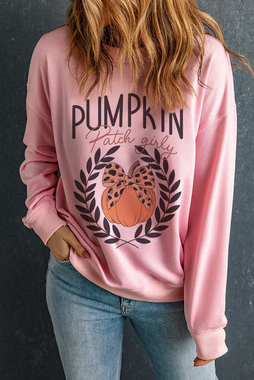 Pumpkin Round Neck Long Sleeve Sweatshirt.