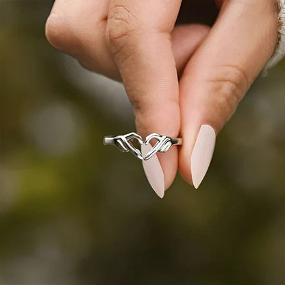 Hand Heart Shape 925 Sterling Silver Open Ring.