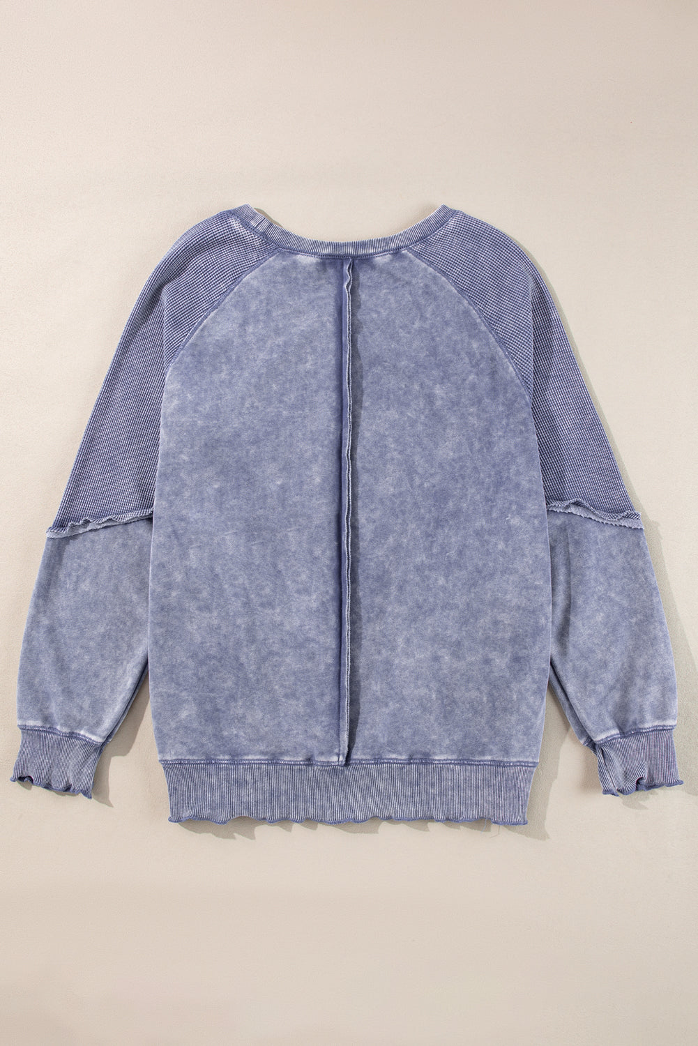 Sail blue waffle knit patchwork sweatshirt with raglan sleeves