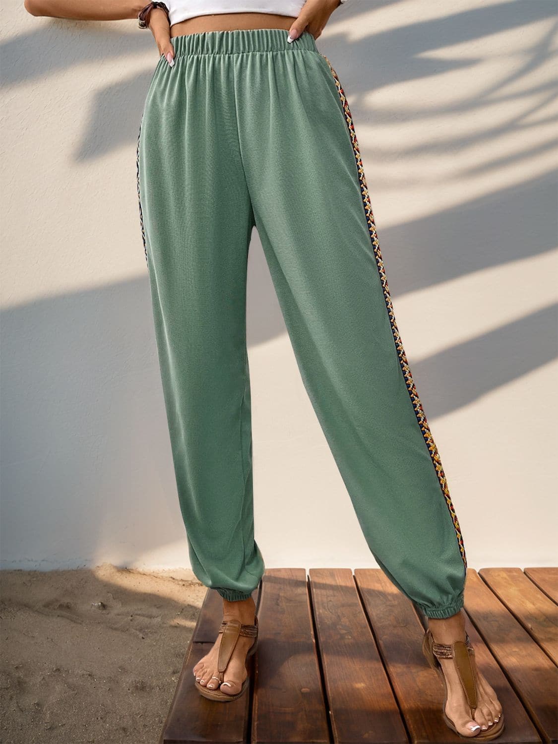 Weave Band Patchwork Elastic Waist Joggers.