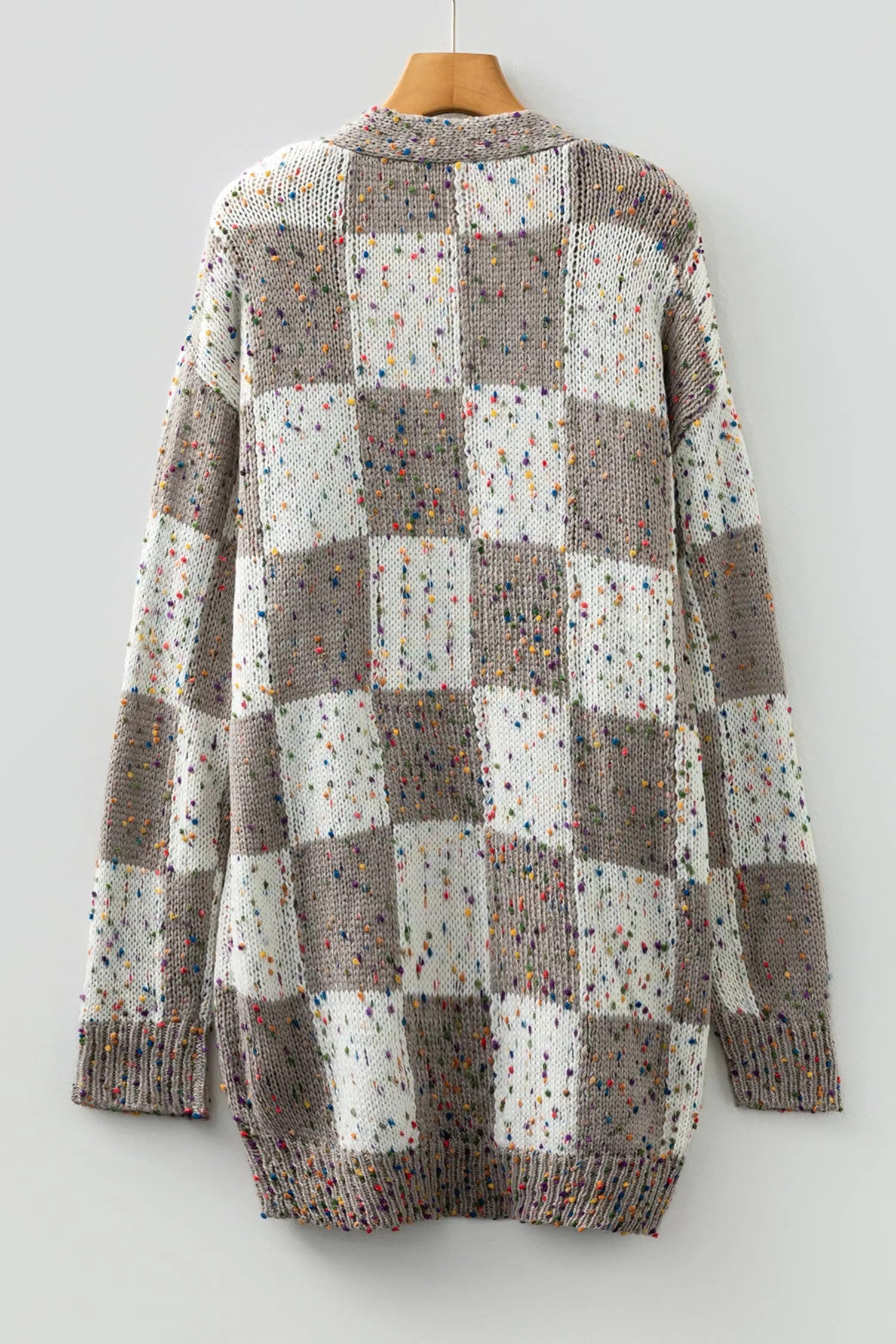 Brown Confetti Dot Checkered Print Open Cardigan with Pockets Dear-Lover Dropshipping