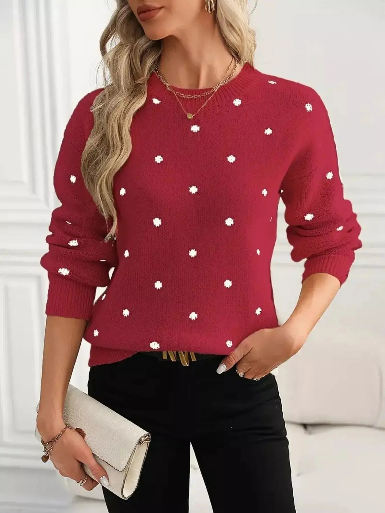 Polka Dot Long Sleeve Sweater Simply Love