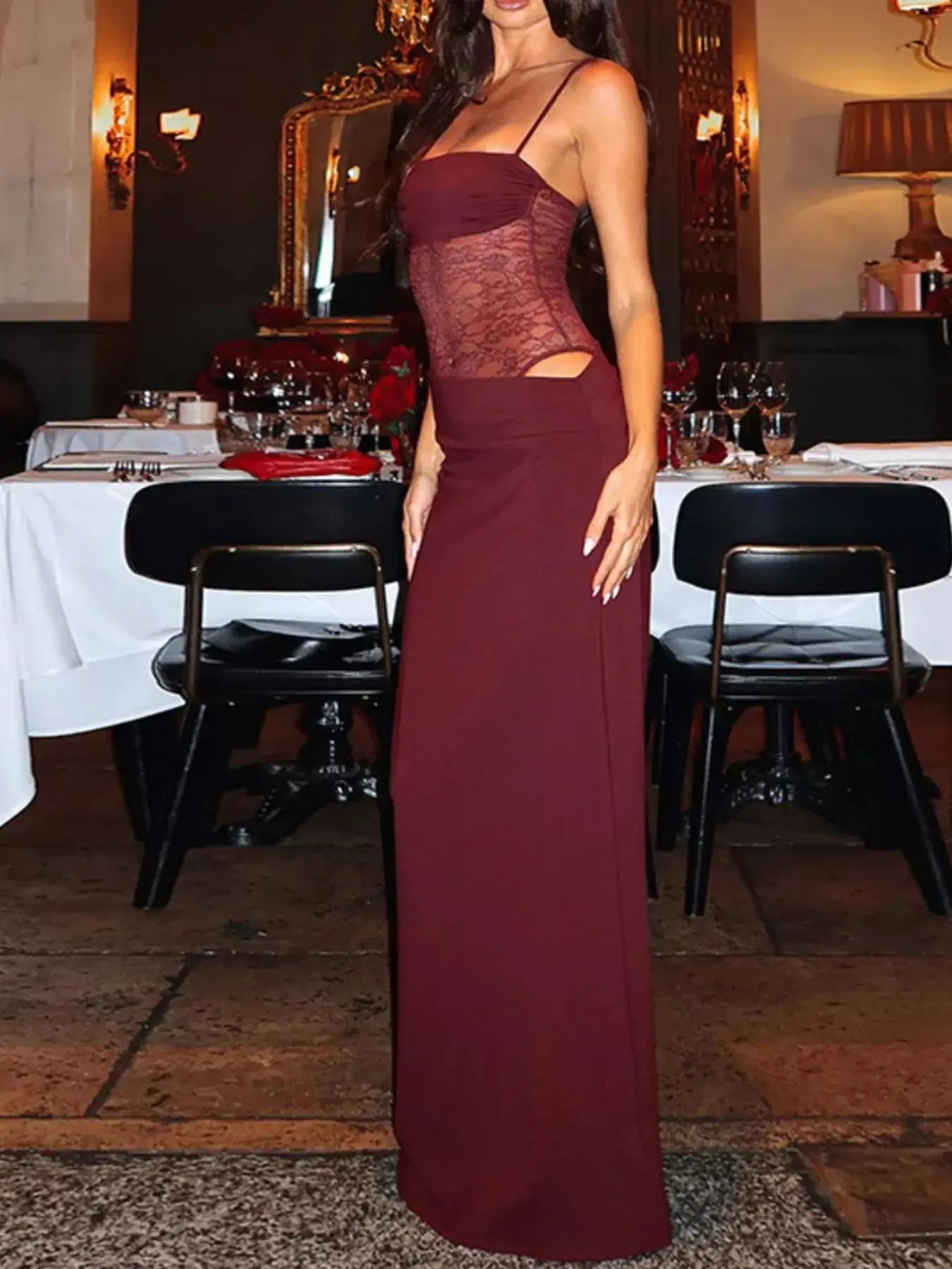 Lace Panel Bodycon Maxi Dress Simply Love