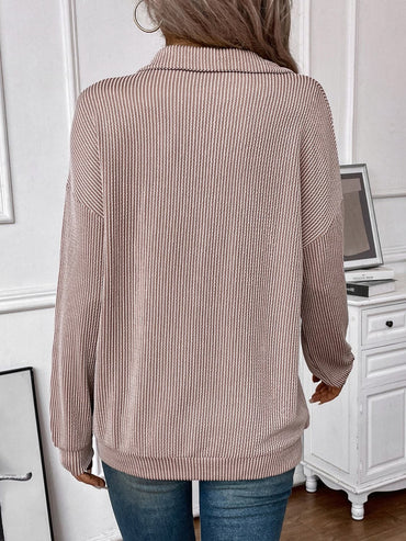 Stylish Striped Half Zip Long Sleeve Tee